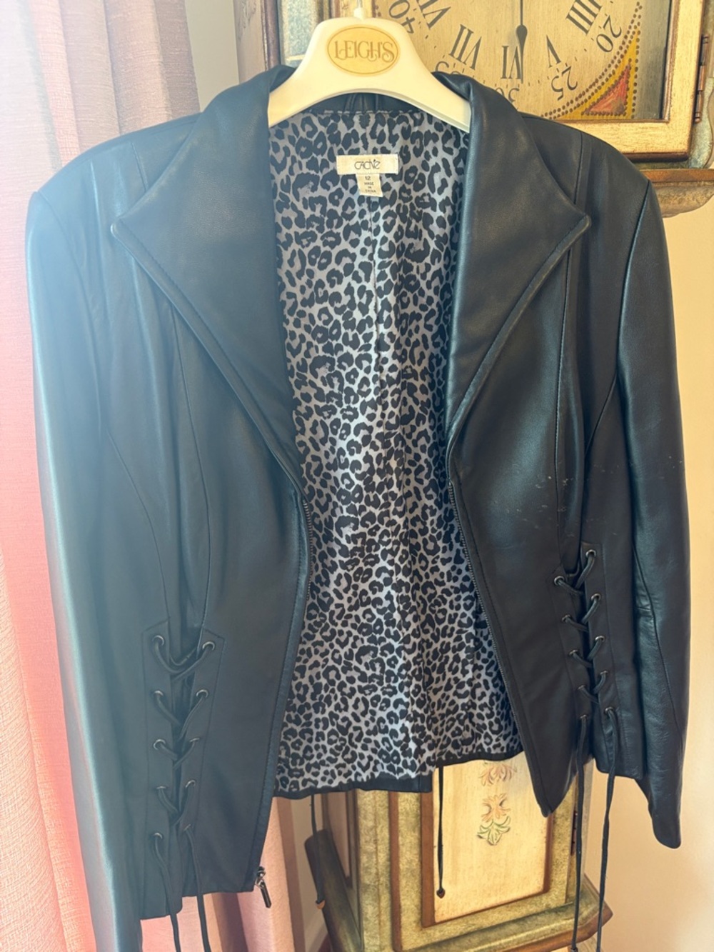 Chic Black Lace-Up Leather Jacket - Brand